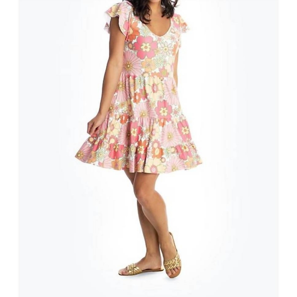 SMITH & QUINN Delaney Babydoll dress in Retro Pink floral 60s 70s